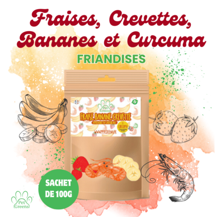 Mix de Friandises pour chiens Fraises, Crevettes, Bananes et Curcuma