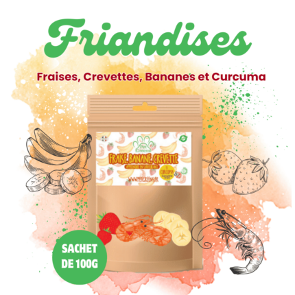 Mix de Friandises pour chiens Fraises, Crevettes, Bananes et Curcuma